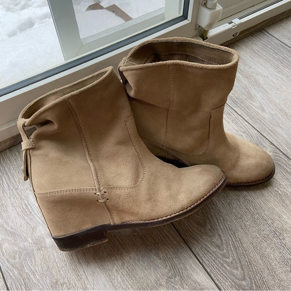 Zara Tan Suede  Wedge Boots - Picture 1 of 14
